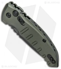 Sharp Knife World -Sharp Knife World Hogue Knives A01 Microswitch Auto OD Green Black 24111 BHQ 95382 jr spine