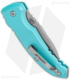 Hogue Knives A01 Microswitch Wharncliffe Automatic Knife Aqua (2.6" SW) 24103 -Sharp Knife World Hogue Knives A01 Microswitch Wharncliffe Auto Aqua SW 24103 BHQ 92702 jr side