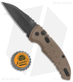 Hogue Knives A01 Microswitch Wharncliffe Automatic Knife FDE (2.6" Black) -Sharp Knife World Hogue Knives A01 Microswitch Wharncliffe Auto FDE Black BHQ 78915 jr bottlecap