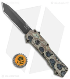 Hogue Knives Compound Tanto OTF Automatic Knife Dark Earth G-Mascus (3.5" Black) -Sharp Knife World Hogue Knives Compound OTF Tanto Auto Dark Earth G Mascus Black BHQ 93912 jr bottlecap