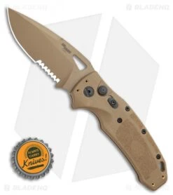 Hogue SIG K320A Automatic Knife Coyote Polymer Drop Point (3.5" Tan Serr) -Sharp Knife World Hogue Sig k320A Automatic Knife Coyote Polymer DP Ser 3.5 Tan 36333 BHQ 117426 LS Bottlecap
