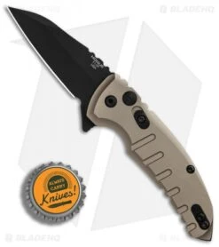 Hogue X1 Microflip Wharncliffe Flipper Knife Matte FDE (2.6" Black) 24167 -Sharp Knife World Hogue X1 Microflip Wharncliffe Matte FDE Black BHQ 84473 er bottlecap